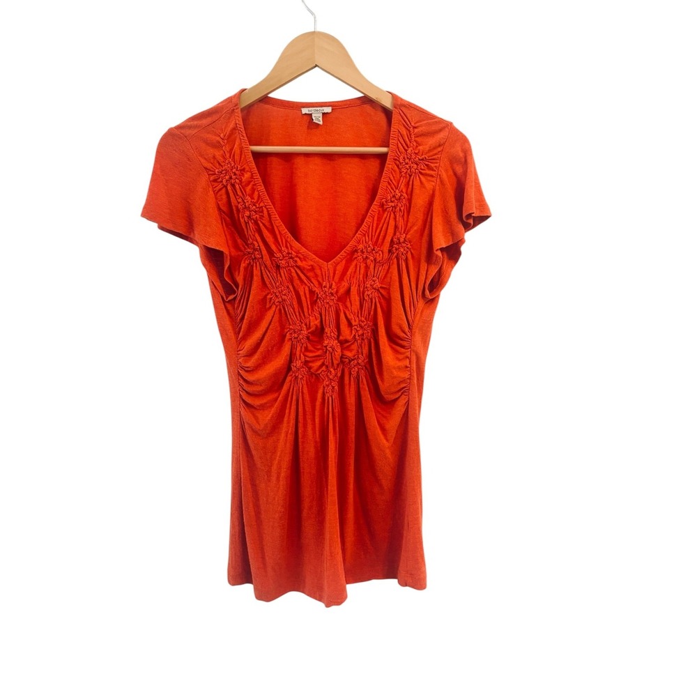 Anthropologie Bordeaux Y2K Womens Tunic Top‎ Size XS Orange Textured Ruched